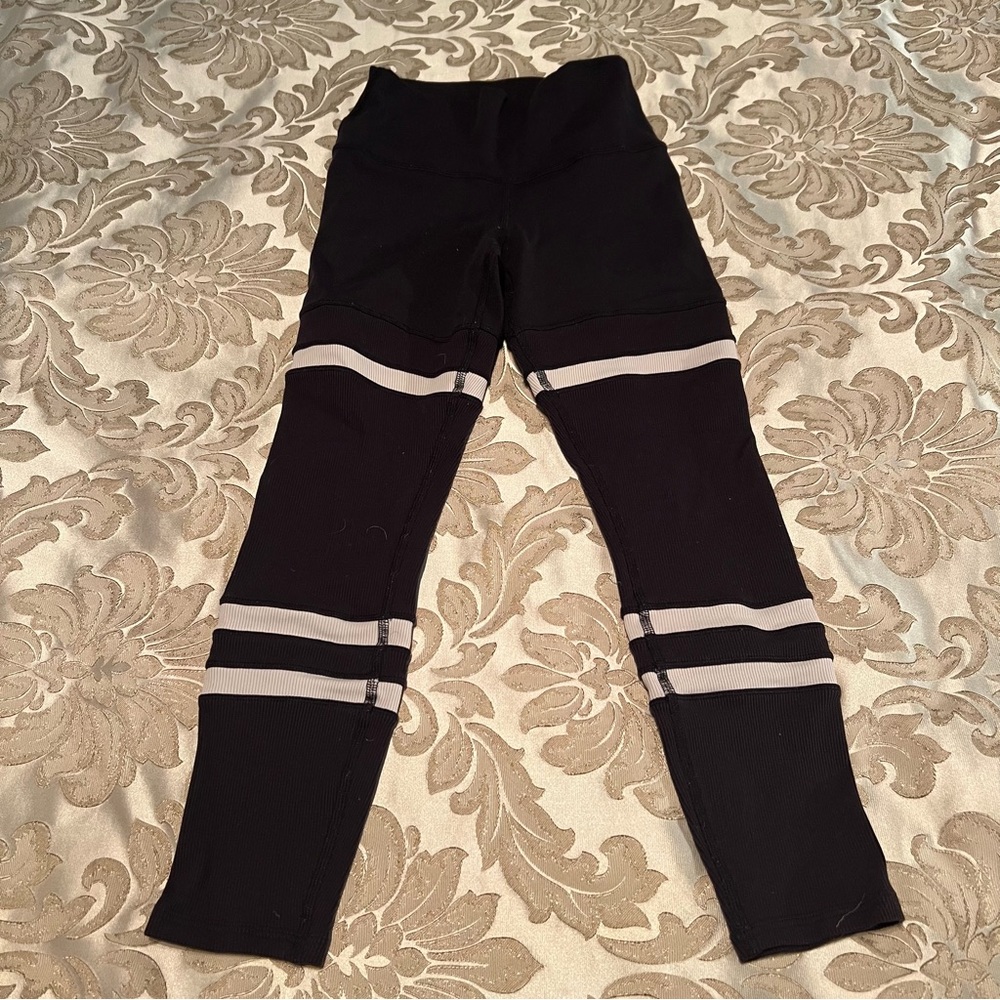 Alo Yoga Black and White Striped Leggings